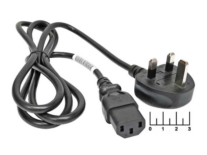 Шнур сетевой 3pin гнездо C13 с землей 1.5м (3*0.75) (вилка угловая/Англия)
