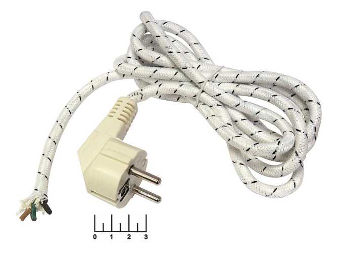 Шнур электрический с землей для утюга 2.2м (вилка угловая) в оплетке