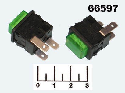 Кнопка PBS-Q/Q зеленая с фиксацией 3 контакта (7097) (подсветка 12V)