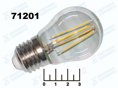 Лампа светодиодная 220V 5W E27 4000K белый шар G45 прозрачная нитевидная ASD/INHOME (45*78)
