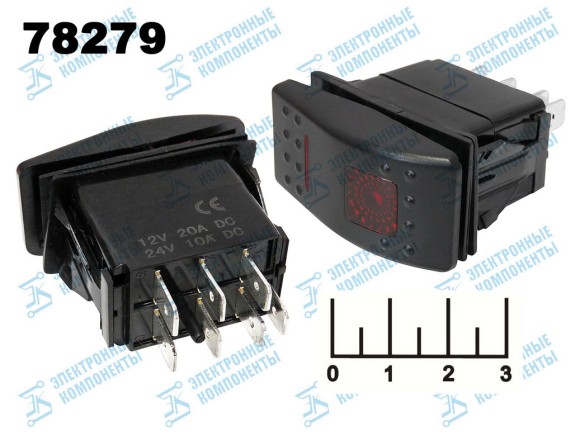 Выключатель 24/10 RK1-06 черный LED красный без фиксации 7 контактов 3-х позиционный YJ-PD-2B