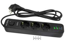 Сетевой фильтр 3/2м + 2USB + Type C с выключателем Perfeo PF_D0003 20W (max-10A)