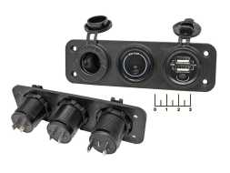 Зарядное устройство 2USB 5V 4.2A LED зеленый + гнездо прикуривателя + вольтметр с крышкой в панель