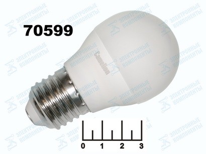 Лампа светодиодная 220V 7W E27 3000K белый теплый шар G45 матовая Camelion (45*82) (580lm)