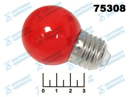 Лампа светодиодная 220V 1W E27 красная шар G45 Feron LB-37