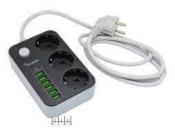Сетевой фильтр 3/1.6м + 6USB Selenga PS-306 с выключателем (max-10A)