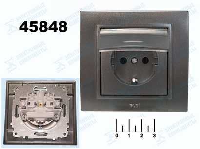 Розетка электрическая врезная с землей с крышкой EL-BI Zena черный металлик