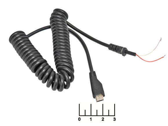 Разъем питания micro USB 5pin штекер на проводе витой 1м (черный)