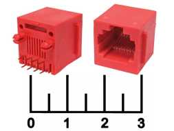 Разъем компьютерный гнездо 8P8C (RJ-45) на плату красный 8P8C-TJ3