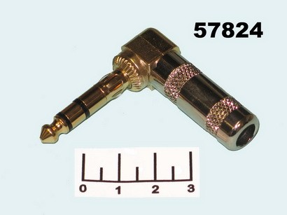 Разъем AUD 6.3 штекер стерео угол металл gold пайка Premier (1-133G)