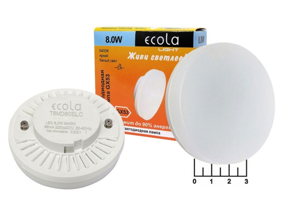 Лампа светодиодная 220V 8W GX53 6400K белый холодный матовая Ecola (27*53) T5MD80ELC (640lm)
