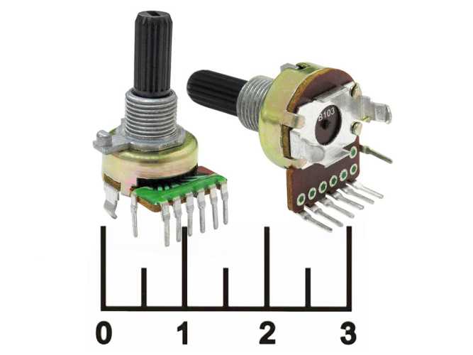 Резистор переменный 2*100 кОм A (6+1pin) F-166KP-1 (+68) (4639A)