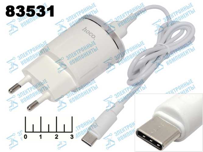 Сетевое зарядное устройство USB 5V 2.4A (шнур Type C) Hoco C37A