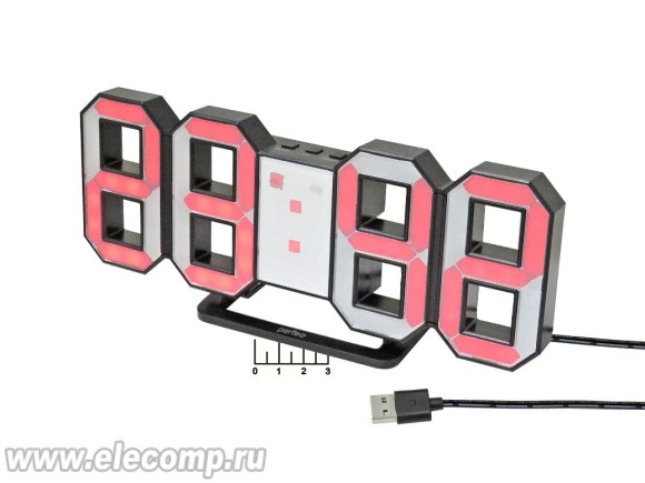 Часы-будильник Perfeo PF_5197 красные (черный корпус) PF-663