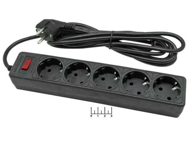 Сетевой фильтр 5/3м Smartbuy SBSP-30-K (max-10A) (черный)