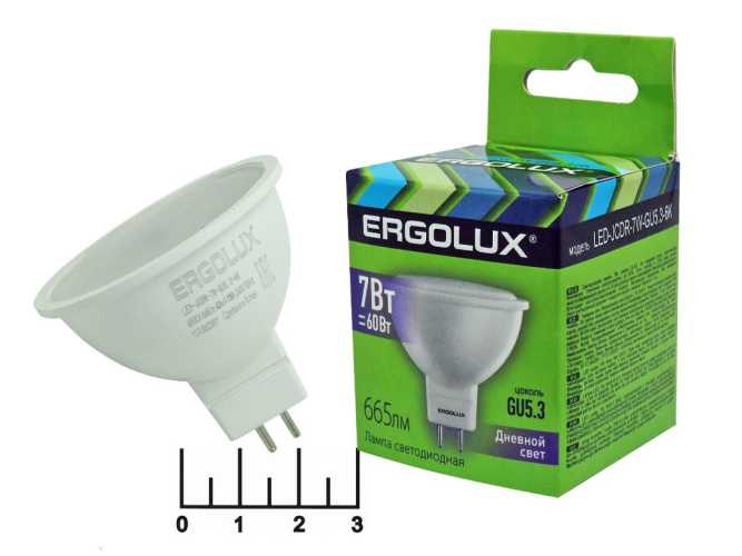 Лампа светодиодная 220V 7W MR16 GU5.3 6500K белый холодный матовая Ergolux (50*50) (12881)