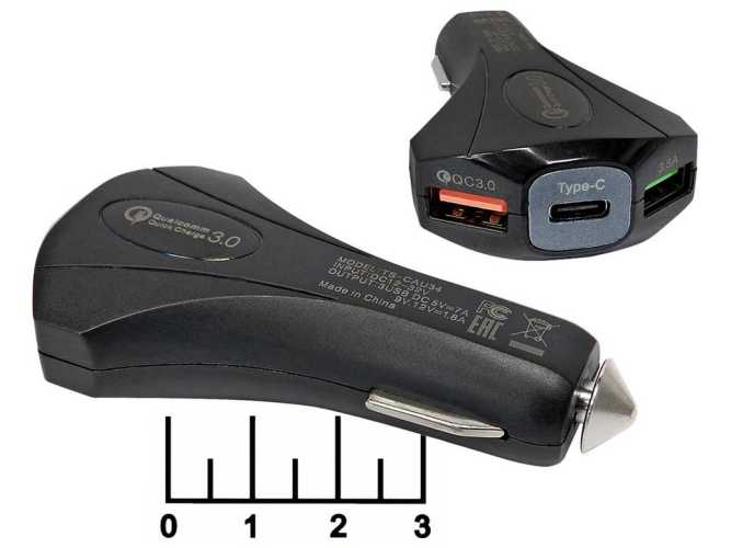 Автомобильное зарядное устройство 2USB 7A + Type С TS-CAU34 (быстрая зарядка)
