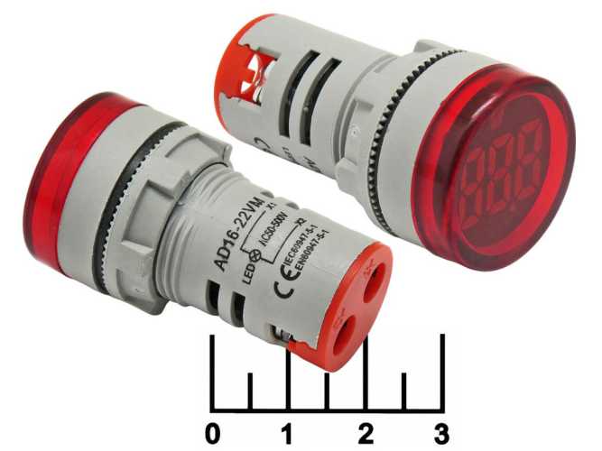 Вольтметр 50-500VAC AD16-22DSV красный 22мм (28мм)