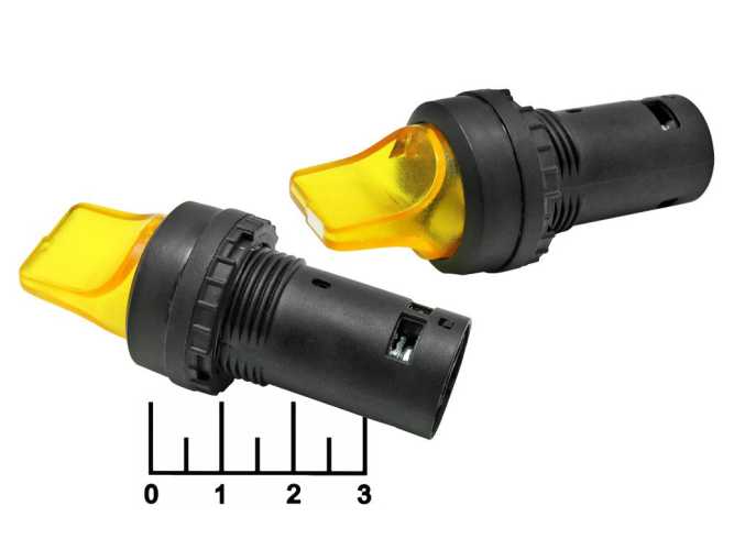 Выключатель 220/5 220V 5A желтый SB7-CK2561 2-х позиционный с фиксацией (подсветка 12-24V)