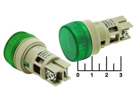 Лампа 220V в плафоне зеленая круглая 22мм (ENR-22) TDM