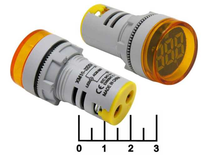 Вольтметр 50-500VAC AD16-22DSV желтый 22мм (28мм)