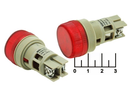 Лампа 220V в плафоне красная круглая 22мм (ENR-22) TDM