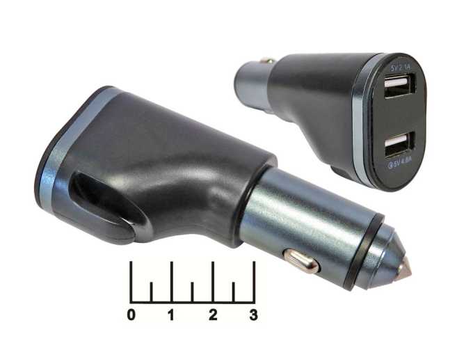 Автомобильное зарядное устройство 2USB 5V 2.4A + вольтметр Olesson №1648