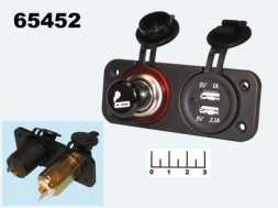 Зарядное устройство 2USB 5V 3.1A LED синий + прикуриватель с крышкой в панель