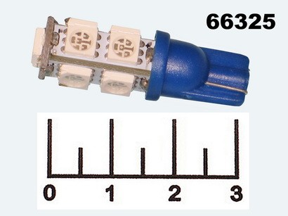 Лампа светодиодная 12V T10 9LED синяя 5050B