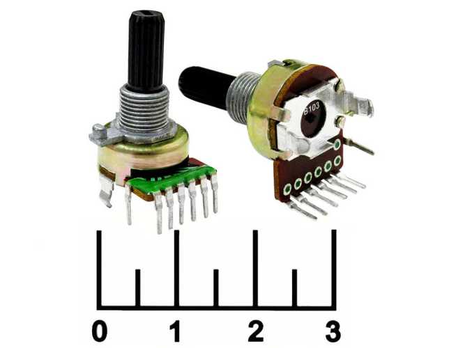 Резистор переменный 2*10 кОм A (6+1pin) F-166KP-1 (+68) (4639A)