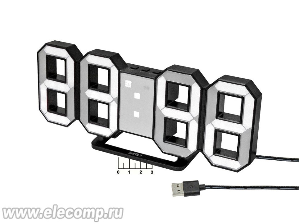 Часы-будильник Perfeo PF_5196 белые (черный корпус) PF-663