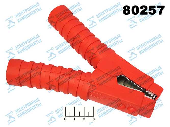 Зажим крокодил L-200 500A красный изолированный
