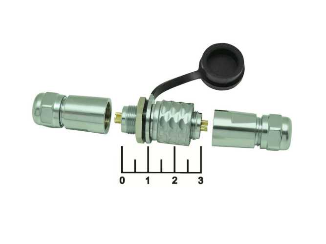 Разъем 4pin в комплекте на кабель с крышкой хром быстросъемный КД-007-4