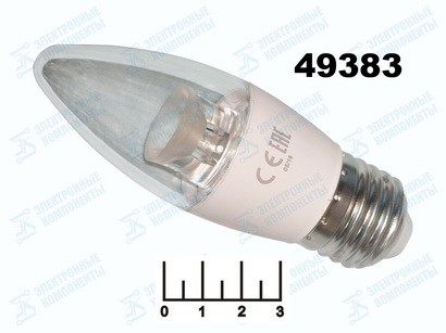 Лампа светодиодная 220V 6W E27 4000K белый свеча прозрачная с линзой Ecola C7QV60ELC (35*105)