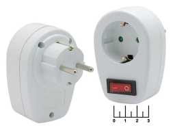 Переходник электрический Евро с выключателем 16a с землей Camelion/Volsten SA1/1-ZDV