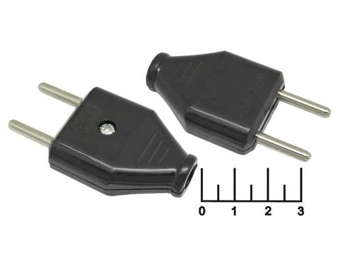 Вилка электрическая без земли черная плоская General 6A