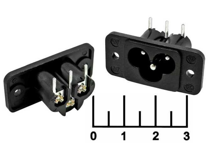 Разъем 3pin C6 гнездо для ноутбука под 2 винта угол (AC-038)