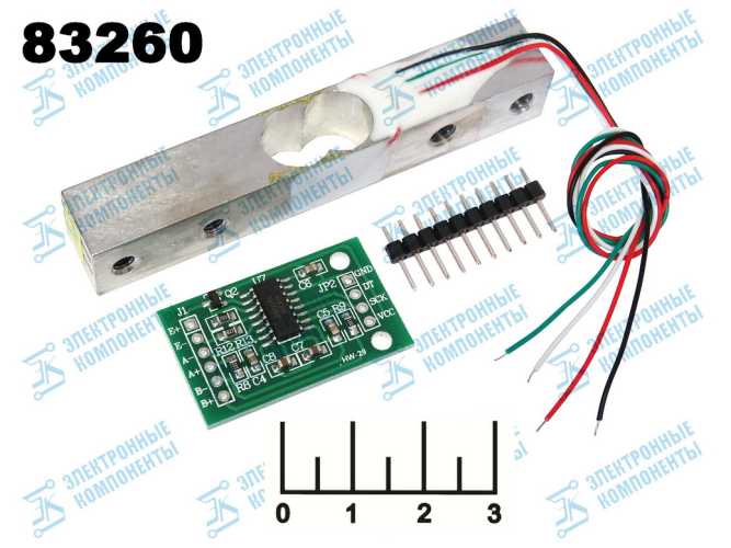 Радиоконструктор тензодатчик 50кг 14*14*805мм + контроллер HX711 (АЦП 24-bit)