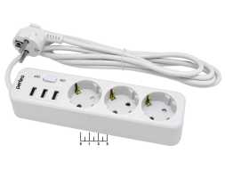 Сетевой фильтр 3/2м + 3USB с выключателем (max-10A) Perfeo PF_C3906 (белый)