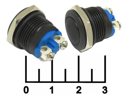 Кнопка без фиксации антивандальная черная металл 2 контакта под винт (16мм)