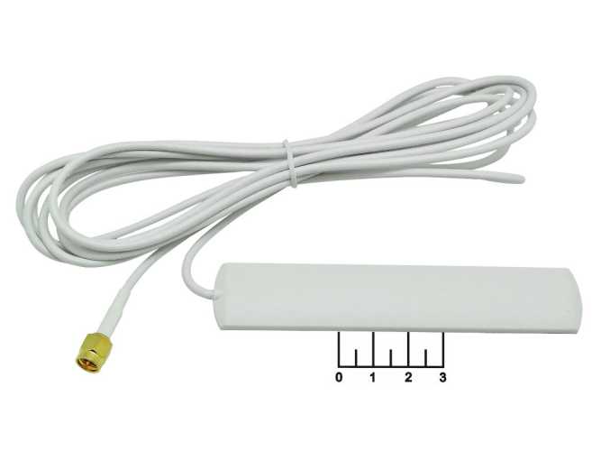 Антенна автомобильная GSM SMA-P (RG-174) на стекло 3м 2dB белая