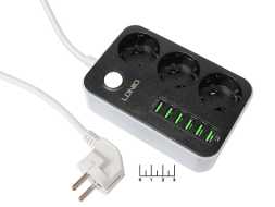 Сетевой фильтр 3/2м + 6USB Ldnio SE-3631 с выключателем (max-10A) (USB 3.4A)