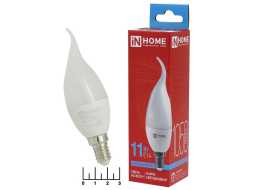 Лампа светодиодная 220V 11W E14 6500K белый холодный свеча на ветру матовая INHOME