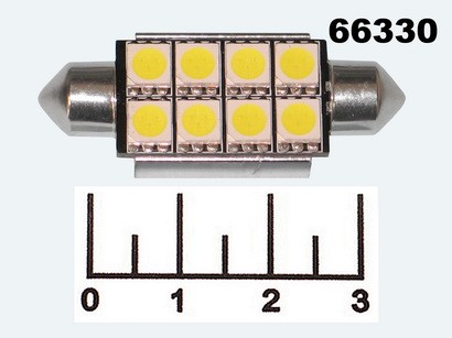 Лампа светодиодная салонная белая 42мм 12V 8LED SV8.5 (с обманкой)