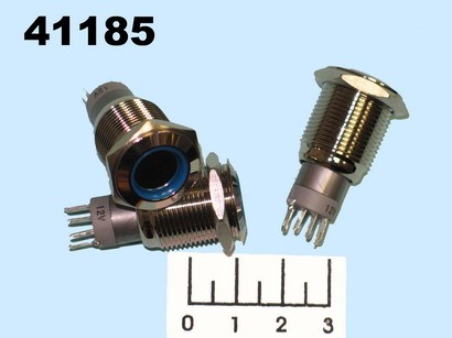 Кнопка IPBS-R/R с фиксацией антивандальная синяя металл 12V (16мм) (круг) 5 контактов