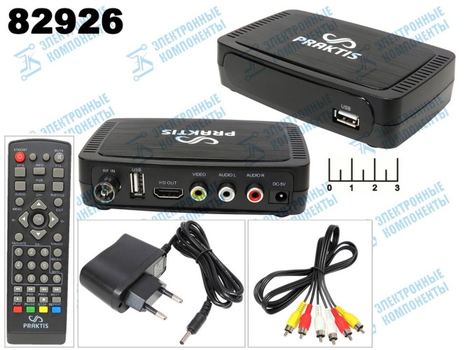 Ресивер цифровой телевизионный DVB-T2 Praktis-1201 + медиаплеер (шнур 3RCA-3RCA)