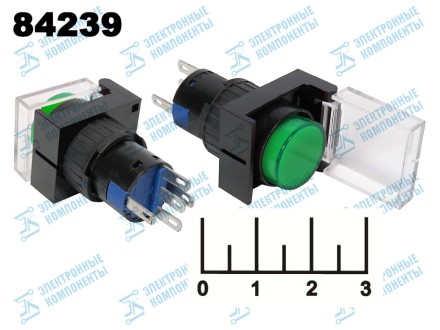 Кнопка 250/3 AL6 зеленая круглая без фиксации с крышкой 5 контактов (подсветка 24V)