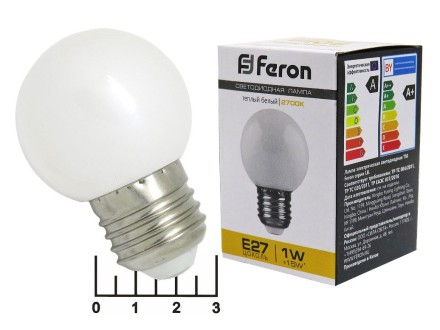 Лампа светодиодная 220V 1W E27 2700K белый теплый шар G45 матовая Feron LB-37 (45*70) (25878)