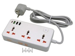 Сетевой фильтр 3/1.5м + 3USB + Type C AC8A с выключателем Hoco белый 30W (max-10A)