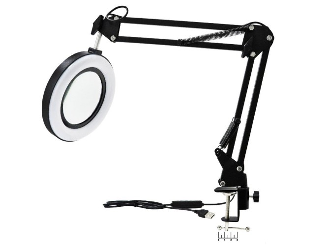 Лупа настольная с подсветкой 10* 155мм со струбциной OT-INL82